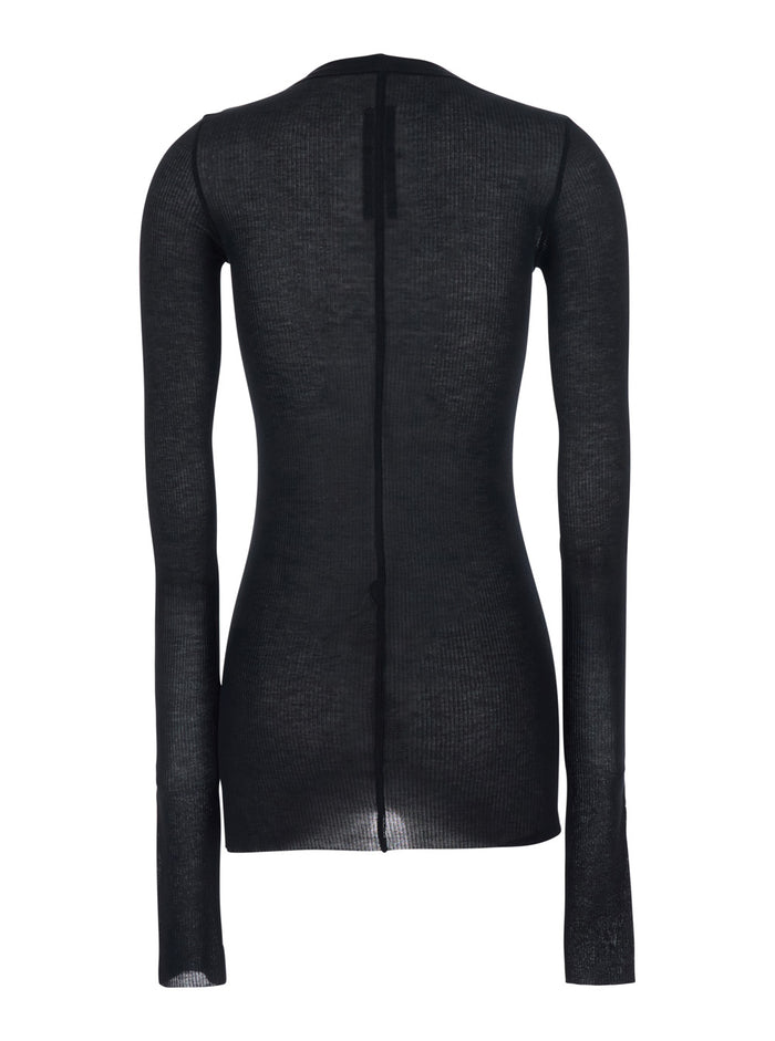 Black T-Shirt with Round Neck and Ribbed Design in Viscose Silk Blend for Women Tshirts Polo Shirts
