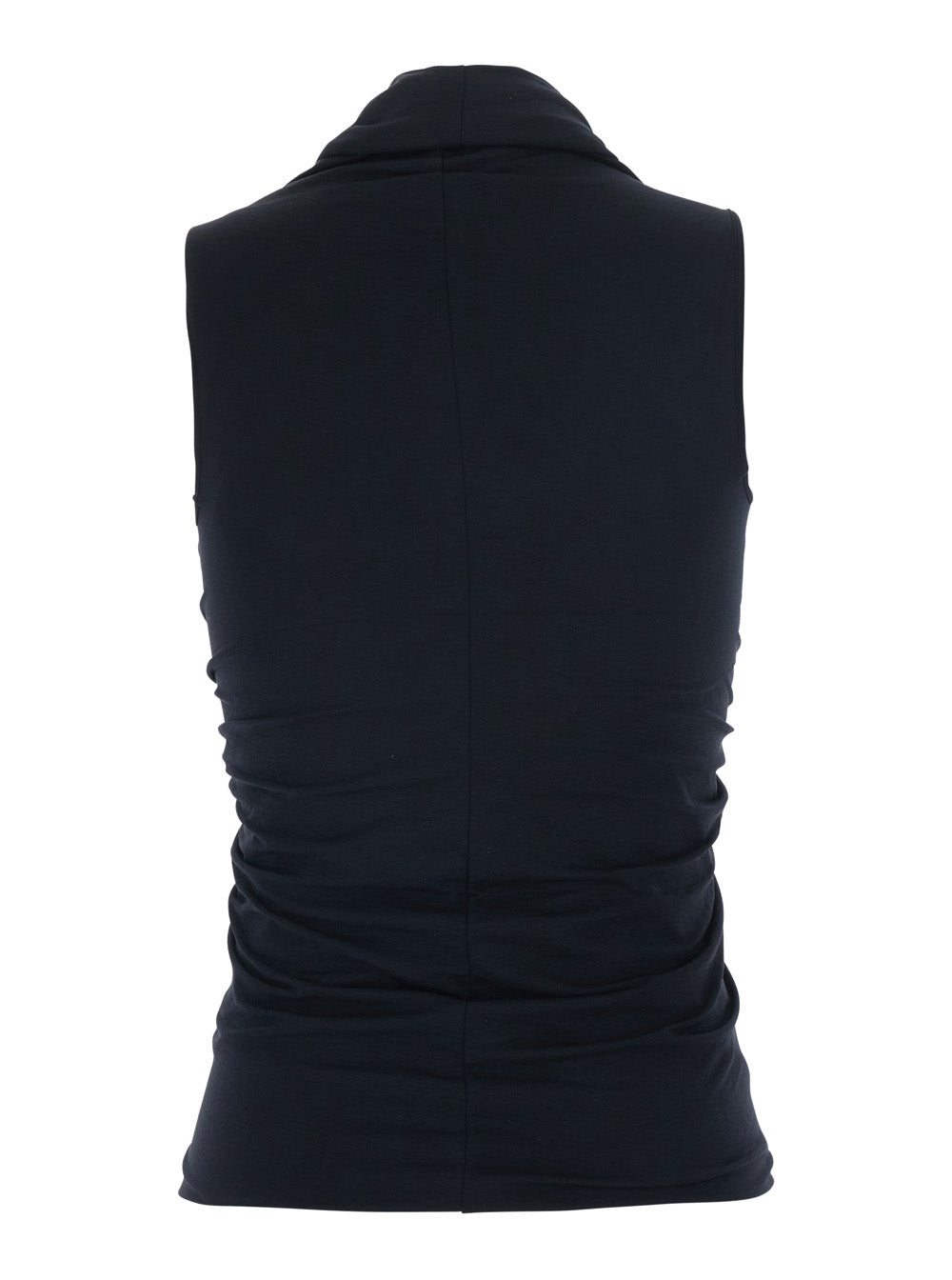 Top with Ruching Design and Front Vent in Black Fabric for Women Nylon Elastane Tops