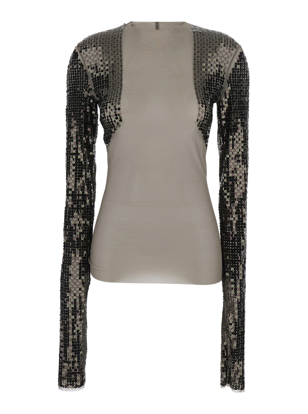 T-Shirt Dennis Short with Long Sleeves Sequins in Tech Fabric Stretch Gray Women Grey Nylon Elastane Tshirts And Polo Shirts