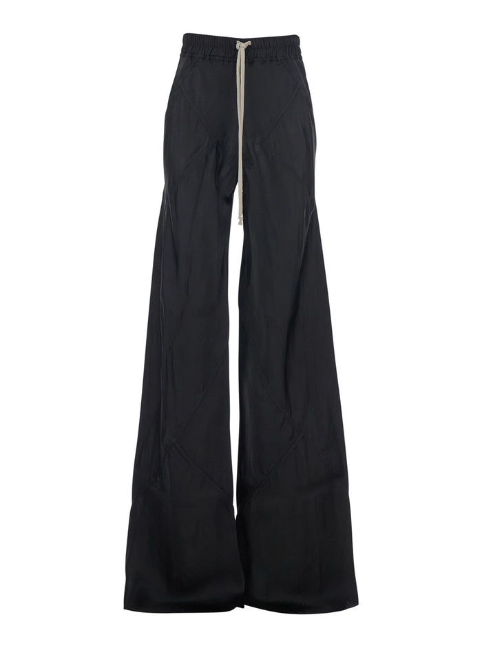 Bias Pants with Elastic Waist and Drawstring in Black Fabric Silk for Women Cupro Trousers