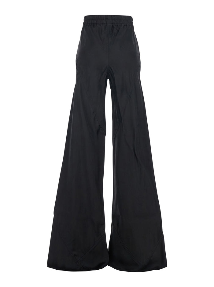 Bias Pants with Elastic Waist and Drawstring in Black Fabric Silk for Women Cupro Trousers