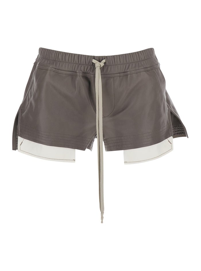 Fog Ecoleather Shorts with Front Drawstring and Leather Vents for Women Grey Lamb Bermuda