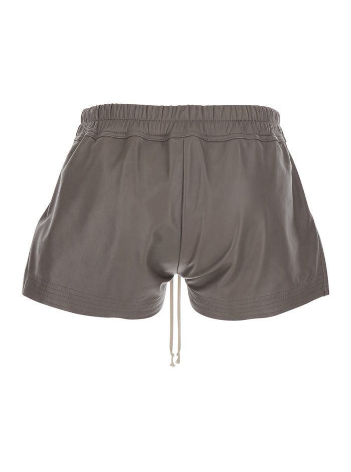 Fog Ecoleather Shorts with Front Drawstring and Leather Vents for Women Grey Lamb Bermuda