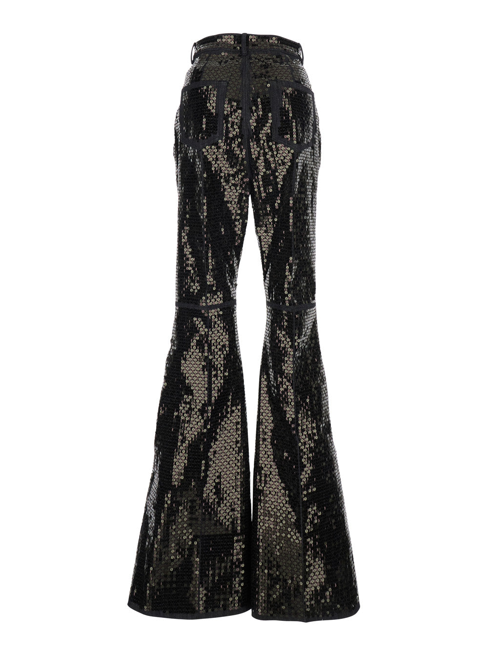 Bolan Jeans Flared with Wide Leg and All-Over Sequins in Black Denim Women Cotton Elastomultiester