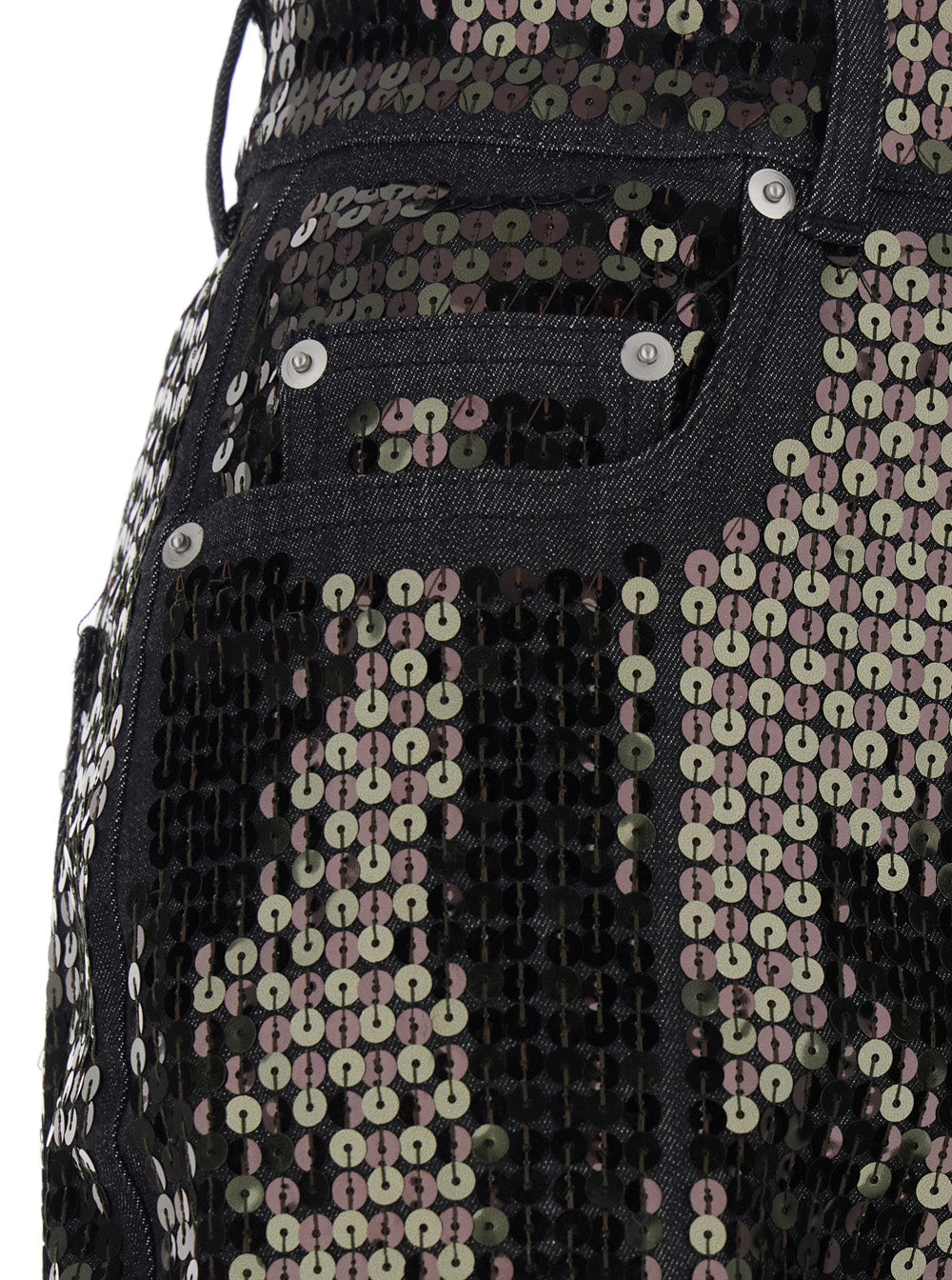 Bolan Jeans Flared with Wide Leg and All-Over Sequins in Black Denim Women Cotton Elastomultiester