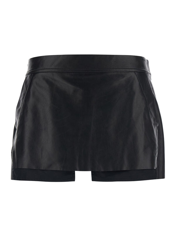 Miniskirt Fog Black Leather Lambskin Skirt