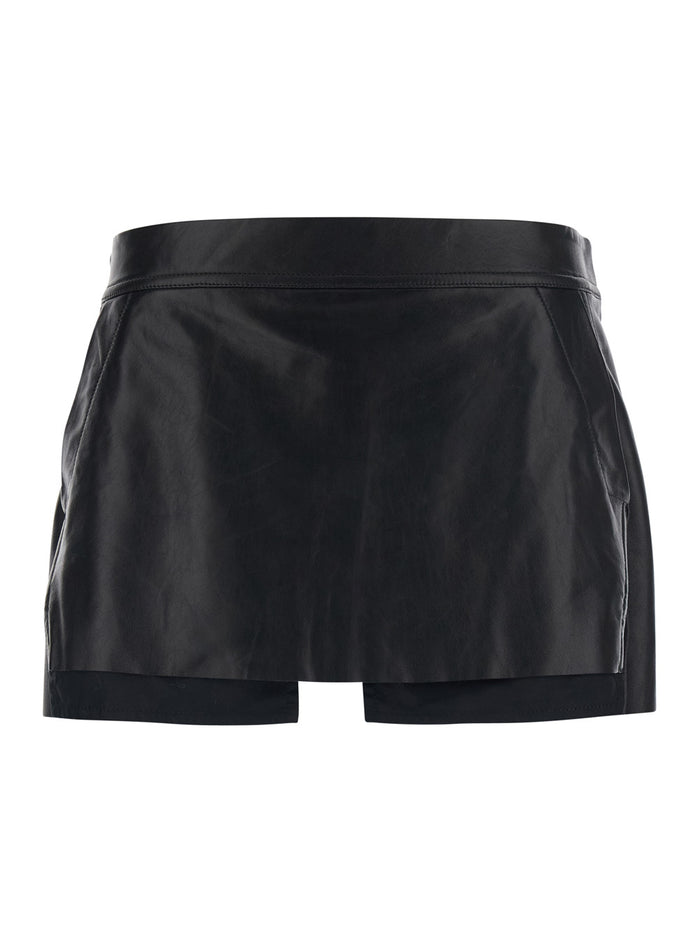 Miniskirt Fog with Cut-Out on the Front and Zip Closure Back in Black Leather for Women Lamb Skirt