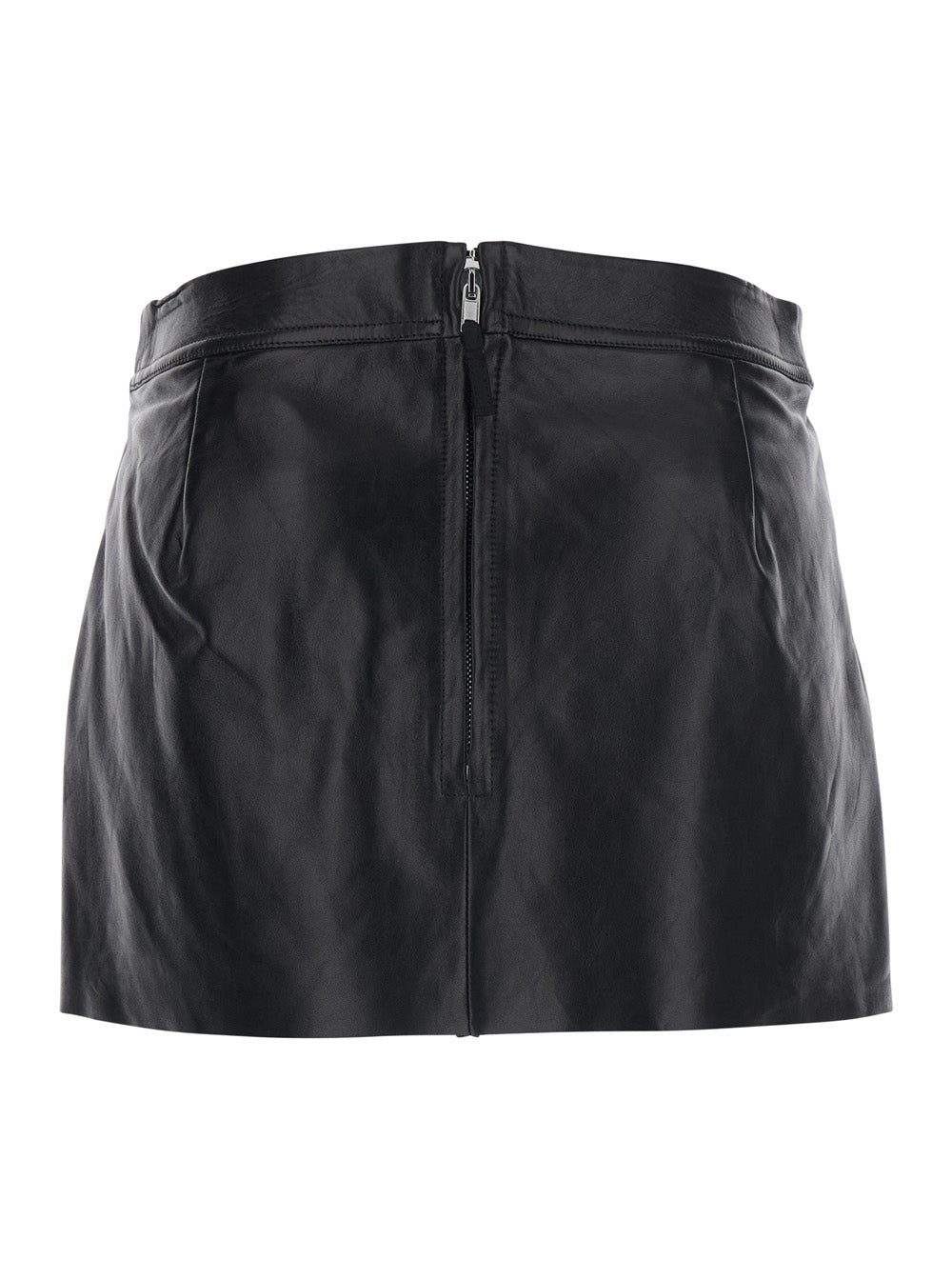 Miniskirt Fog with Cut-Out on the Front and Zip Closure Back in Black Leather for Women Lamb Skirt