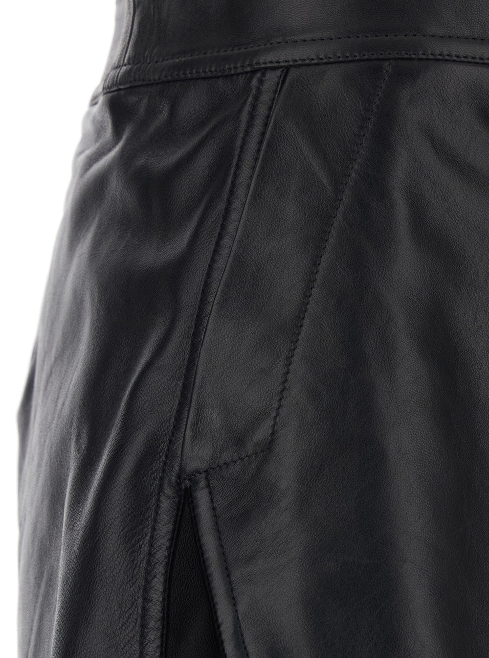 Miniskirt Fog with Cut-Out on the Front and Zip Closure Back in Black Leather for Women Lamb Skirt