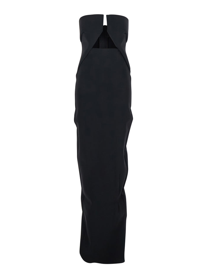 Long Dress RP01F6528SY09 with Front Neckline and Zip Closure on the Back in Black Viscose Blend for Women Acetate Elastane