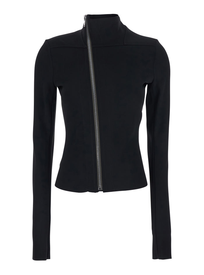 Gary Jacket with High Collar and Asymmetrical Zip Closure in Black Viscose Blend for Women Acetate Elastane Outerwear