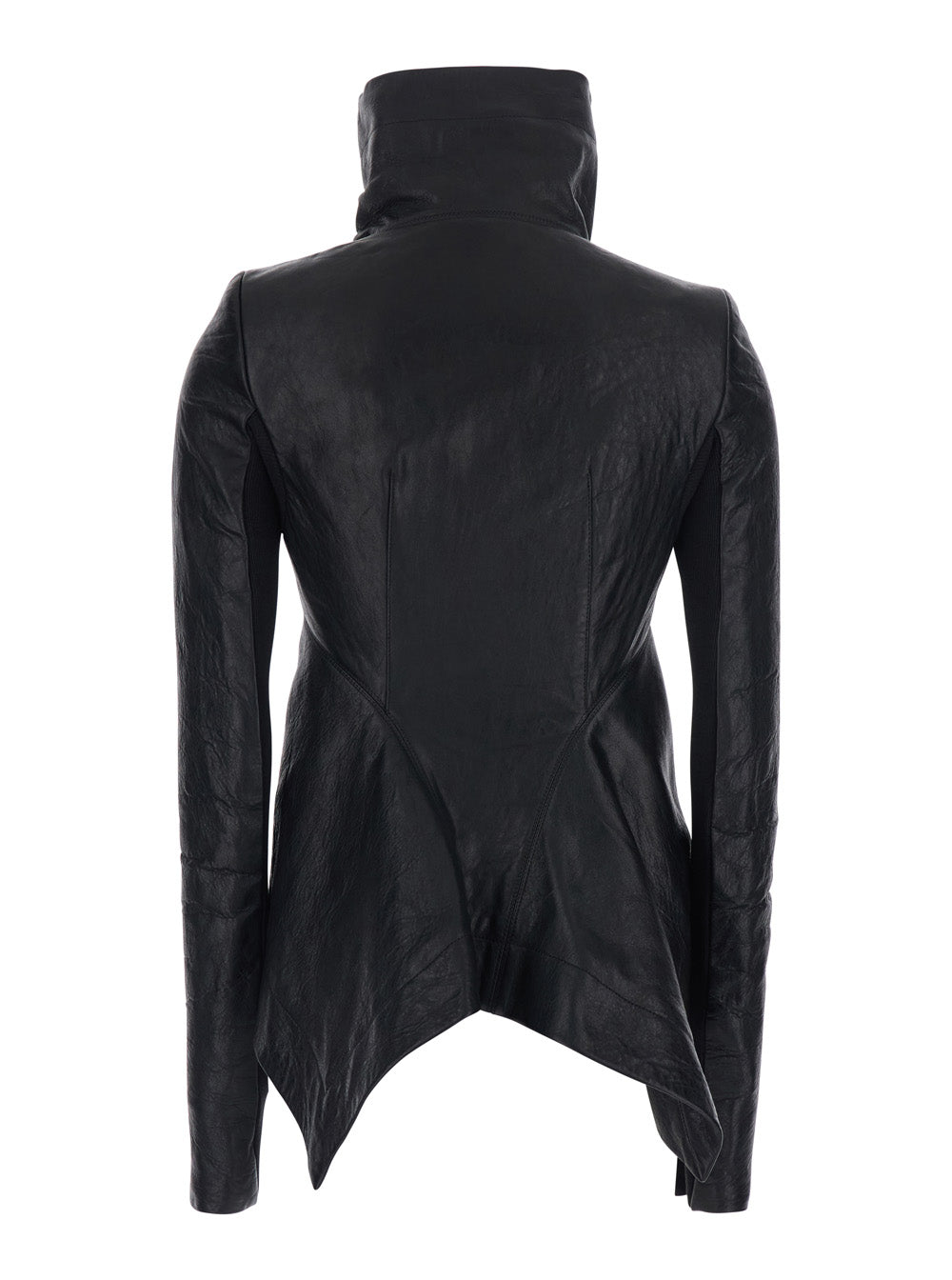 Naska Biker Jacket with Oversized Funnel Neck and Double-Breasted Closure in Black Leather for Women Lamb Outerwear