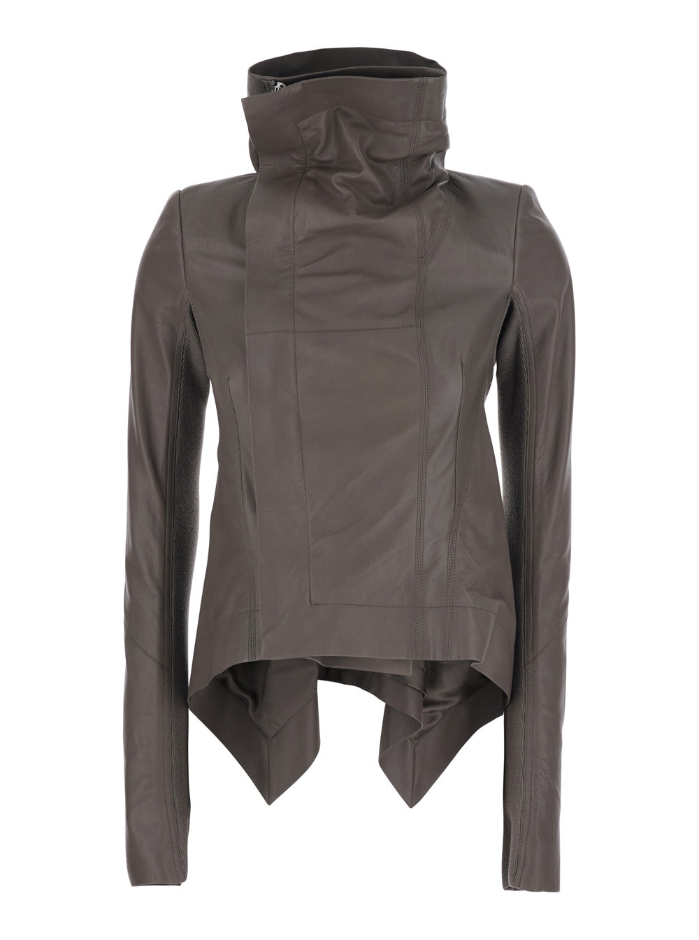 Oversized Naska Jacket with High Collar and Front Zip Closure in Grey Leather for Women Lamb Outerwear