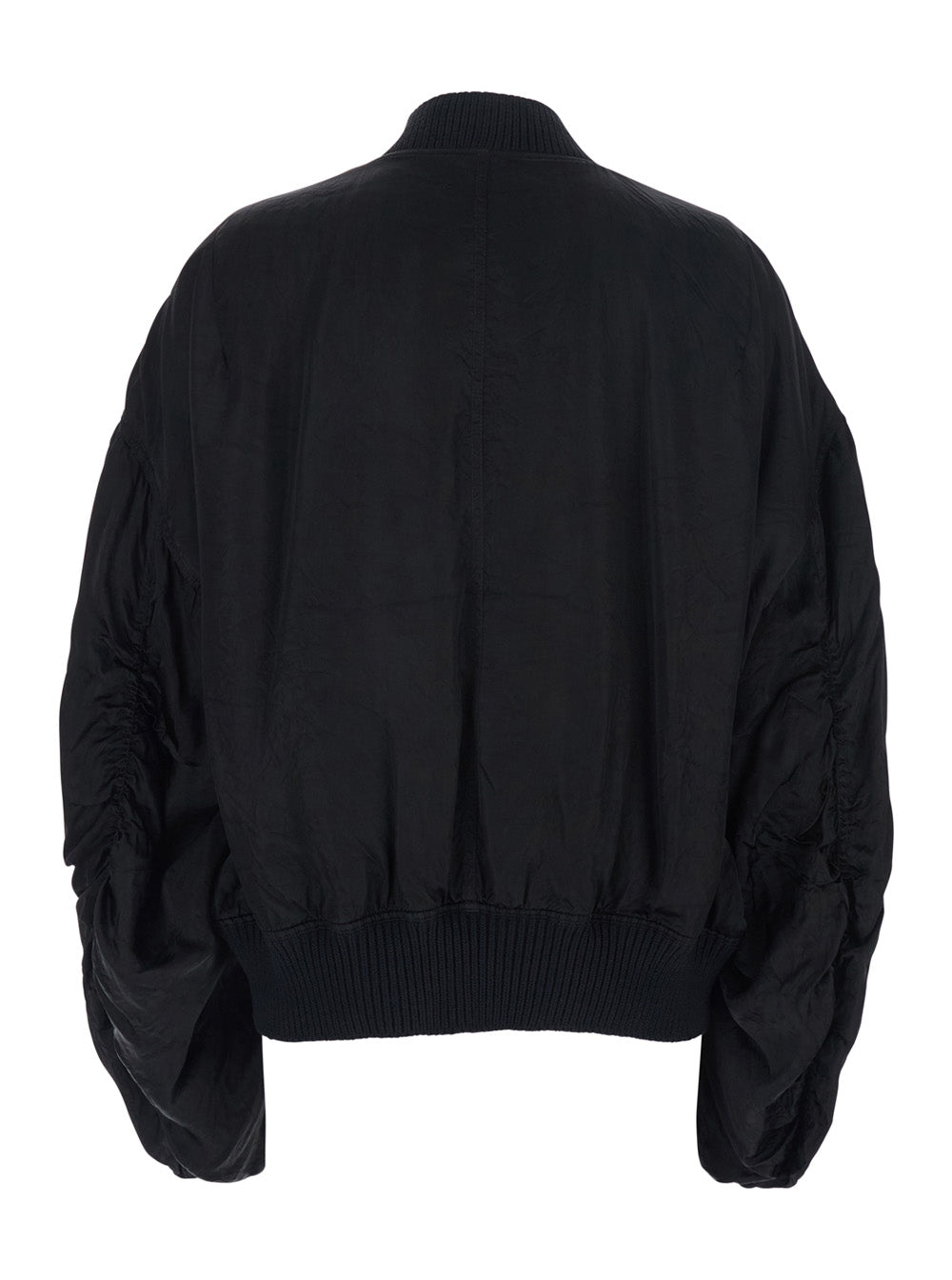 Bomber Jacket Secchia Flight with Ruched Sleeves in Black for Women Ecoleather Outerwear