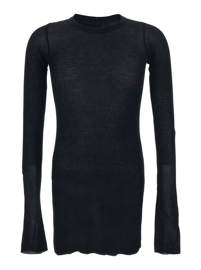 Black T-Shirt with Round Neck and Ribbed Design in Viscose Silk Blend for Men Tshirts Polo Shirts