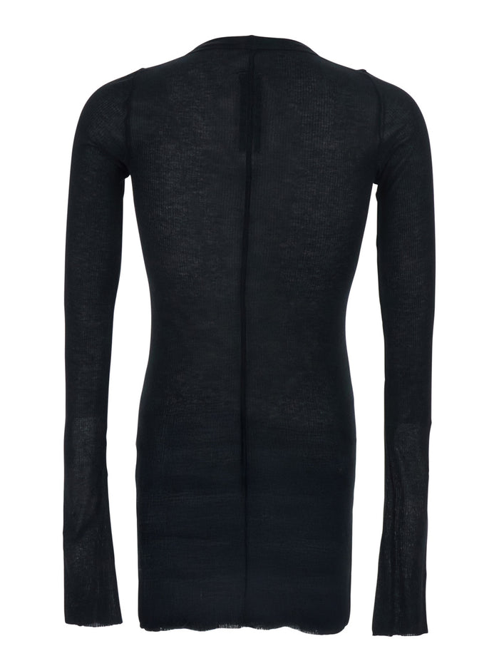 Black T-Shirt with Round Neck and Ribbed Design in Viscose Silk Blend for Men Tshirts Polo Shirts