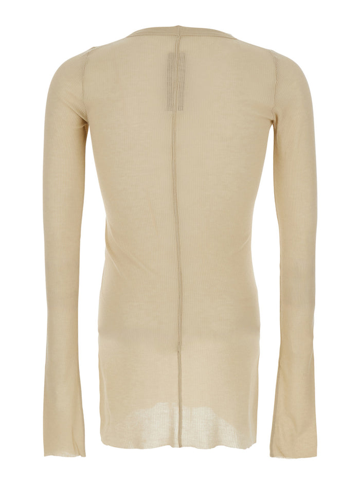 Beige T-Shirt with Round Neck and Ribbed Design in Viscose Silk Blend for Men Tshirts Polo Shirts