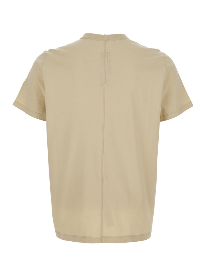 Crew Neck T-Shirt with Tone-on-Tone Stitching in Beige Cotton for Men Tshirts And Polo Shirts