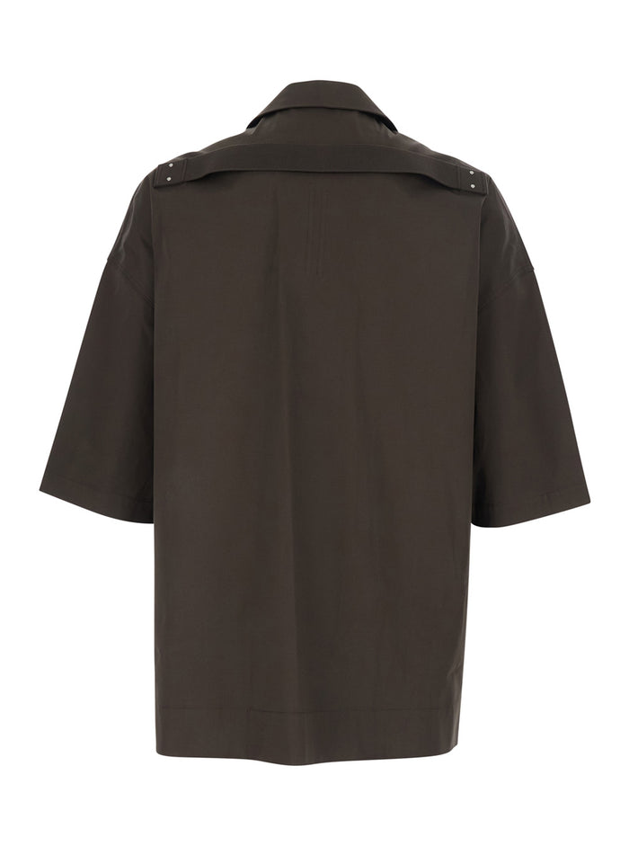 Magnum Bowling Shirt with Cuban Collar and Wide Short Sleeves in Brown for Men Cotton Elastane Blouses