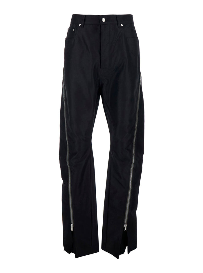 Mens Bolan Banana Black Stretch Cotton Pants with Zip Details Nylon Trousers