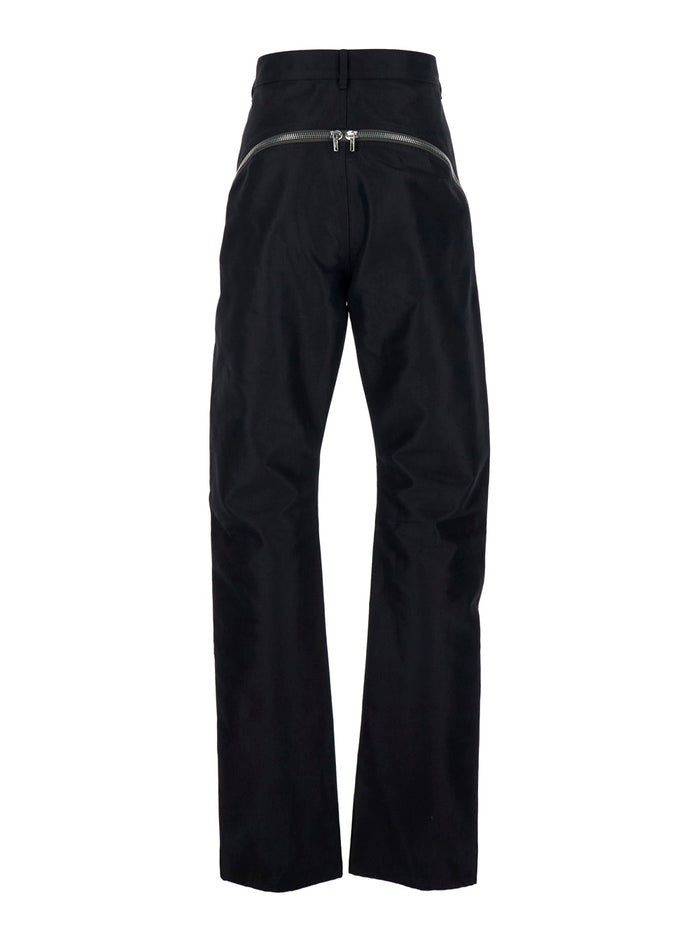 Mens Bolan Banana Black Stretch Cotton Pants with Zip Details Nylon Trousers