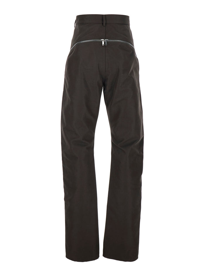 Bolan Banana Pants with Zip Details in Brown Stretch Cotton for Men Nylon Trousers