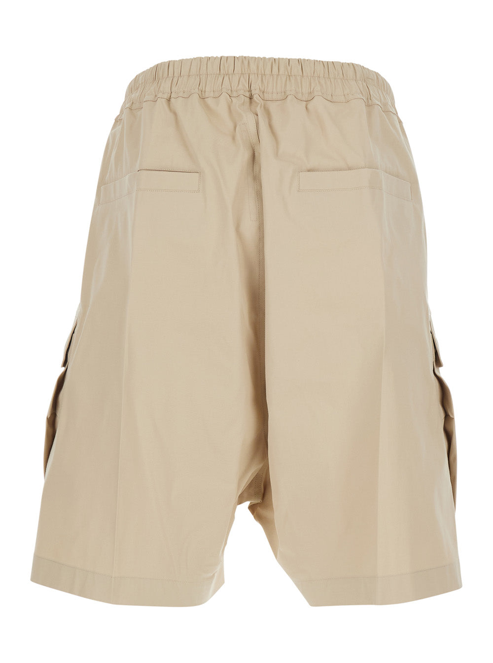 Cargobela Shorts with Elasticized Waist and Drawstring Welt Pockets in Stretch Beige Cotton for Men Elastane Bermuda