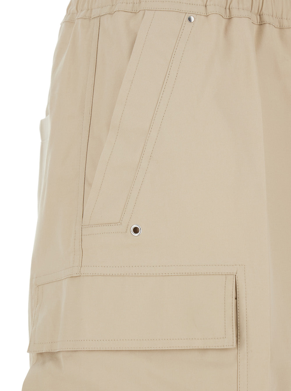 Cargobela Shorts with Elasticized Waist and Drawstring Welt Pockets in Stretch Beige Cotton for Men Elastane Bermuda