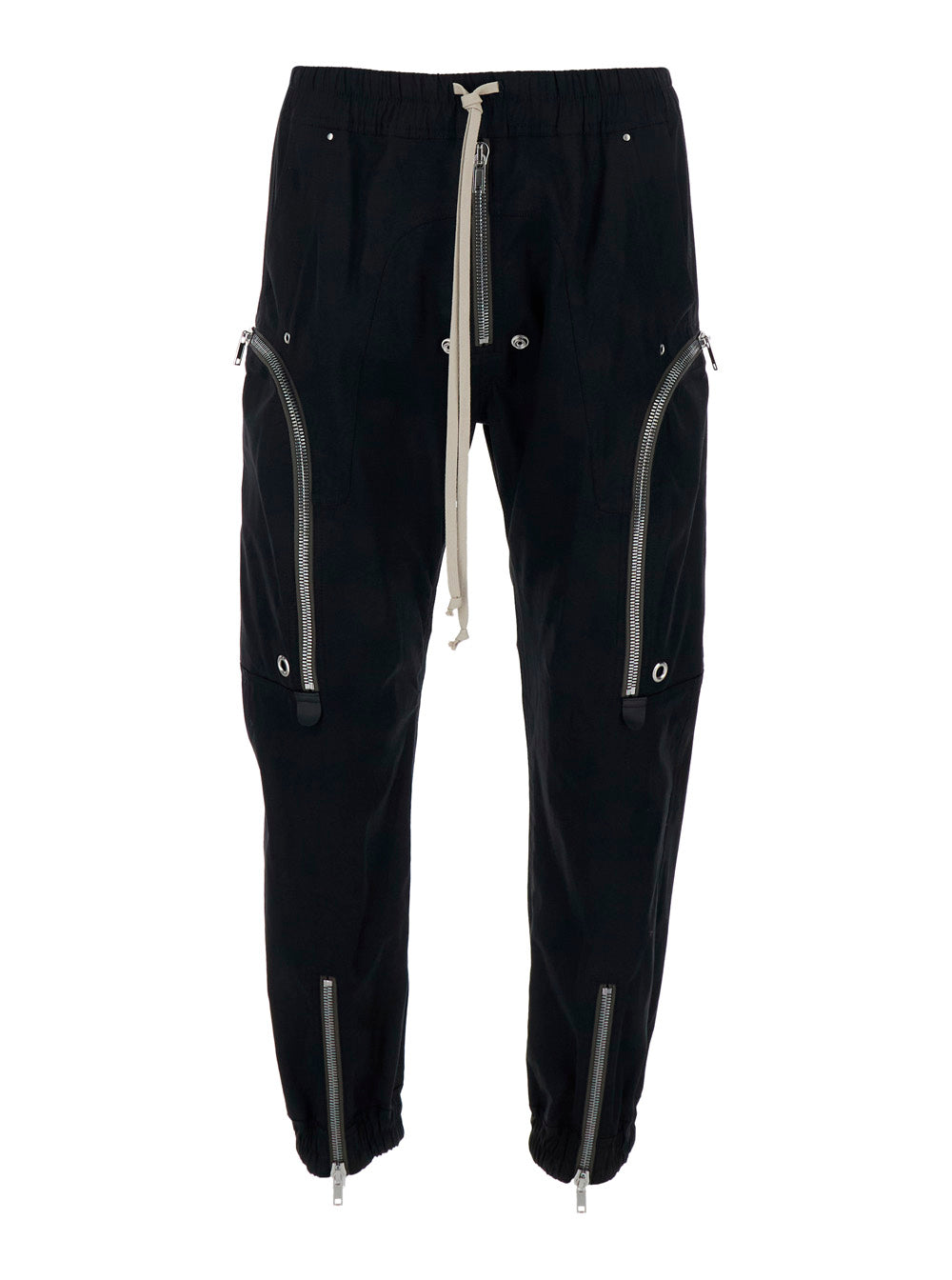 Bauhaus Pants with Elastic Waist and Drawstring Cargo Pockets Zip in Black Stretch Cotton for Men Elastane Trousers