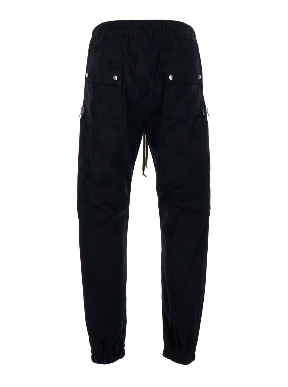 Bauhaus Pants with Elastic Waist and Drawstring Cargo Pockets Zip in Black Stretch Cotton for Men Elastane Trousers