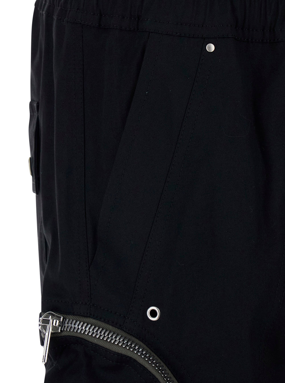 Bauhaus Pants with Elastic Waist and Drawstring Cargo Pockets Zip in Black Stretch Cotton for Men Elastane Trousers
