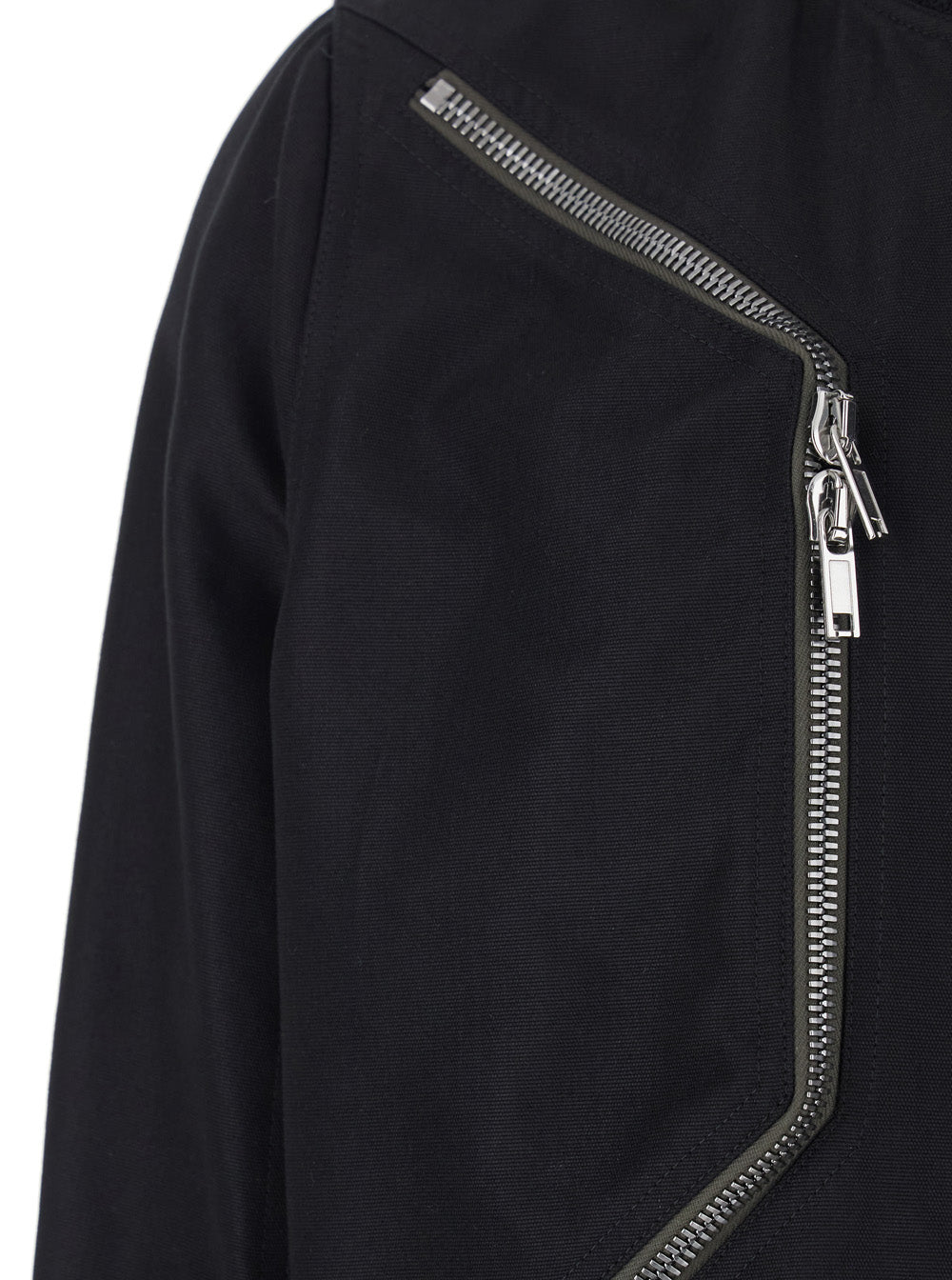 Heizer Flight Bomber Jacket with Collar and Two Zip Pockets on the Front in Black Cotton Blend for Men Nylon Outerwear