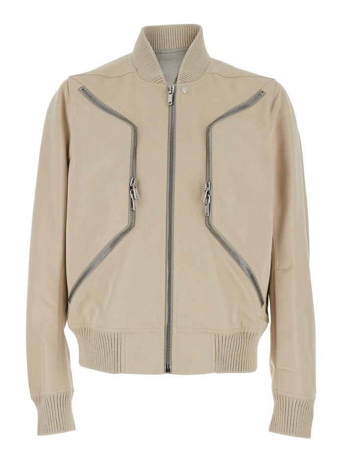Heizer Flight Bomber Jacket with Collar and Two Zip Pockets on the Front in Beige Cotton Blend for Men Nylon Outerwear