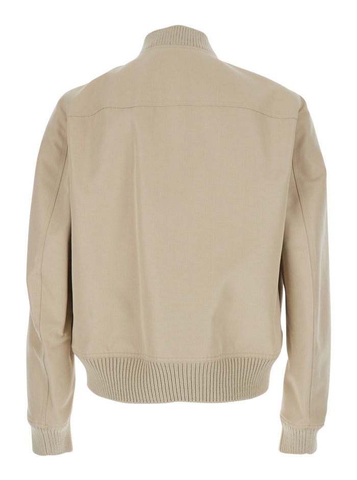 Heizer Flight Bomber Jacket with Collar and Two Zip Pockets on the Front in Beige Cotton Blend for Men Nylon Outerwear