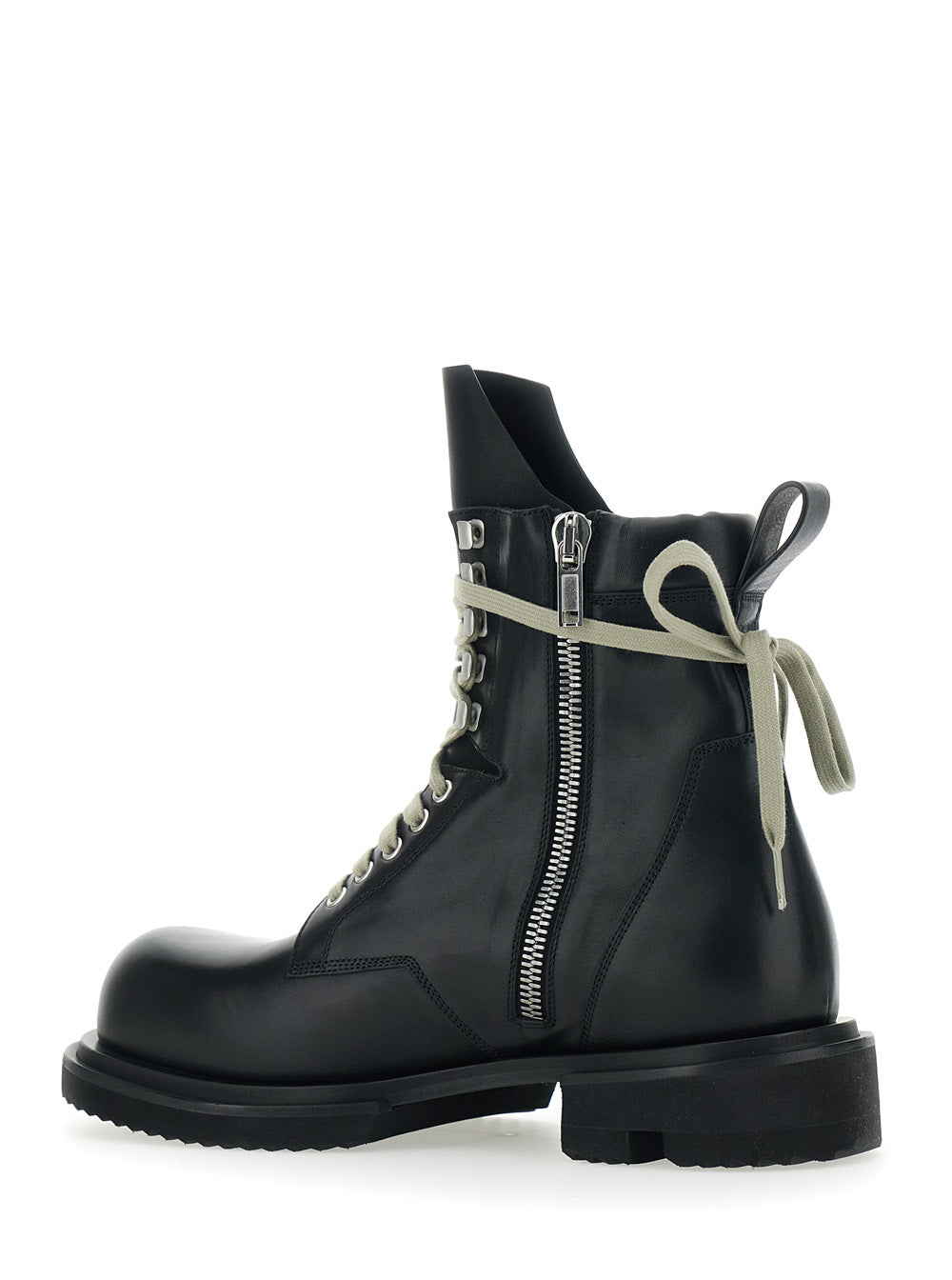 Mens Low Army Ankle Boots with Oversized Decorative Laces and Tank Sole in Black Leather Calf
