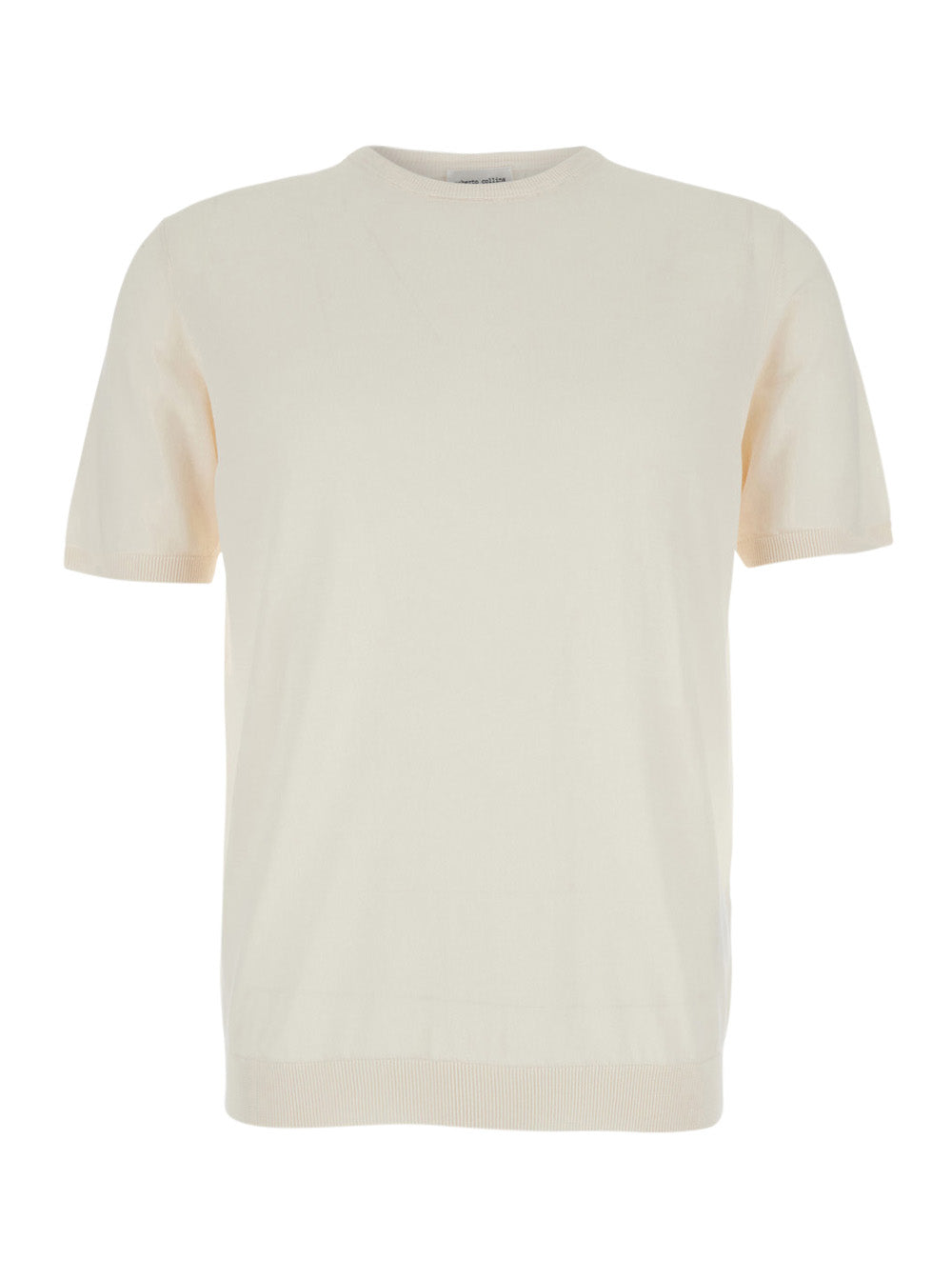 Beige T-Shirt with Ribbed Details in Cotton for Men Tshirts And Polo Shirts