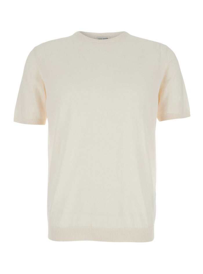 Beige T-Shirt with Ribbed Details in Cotton for Men Tshirts And Polo Shirts