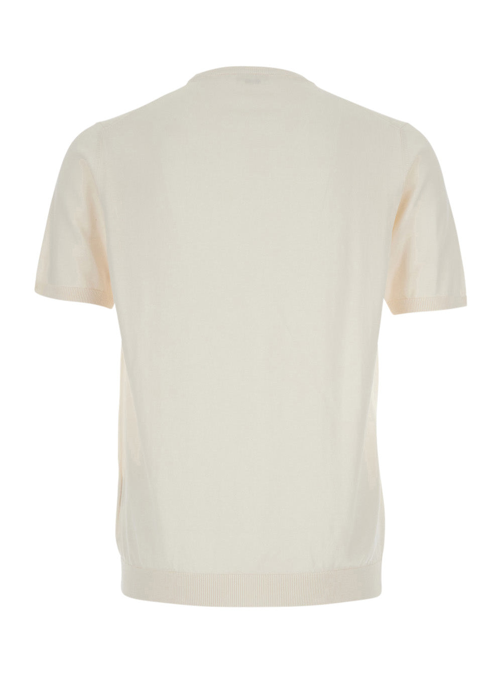 Beige T-Shirt with Ribbed Details in Cotton for Men Tshirts And Polo Shirts