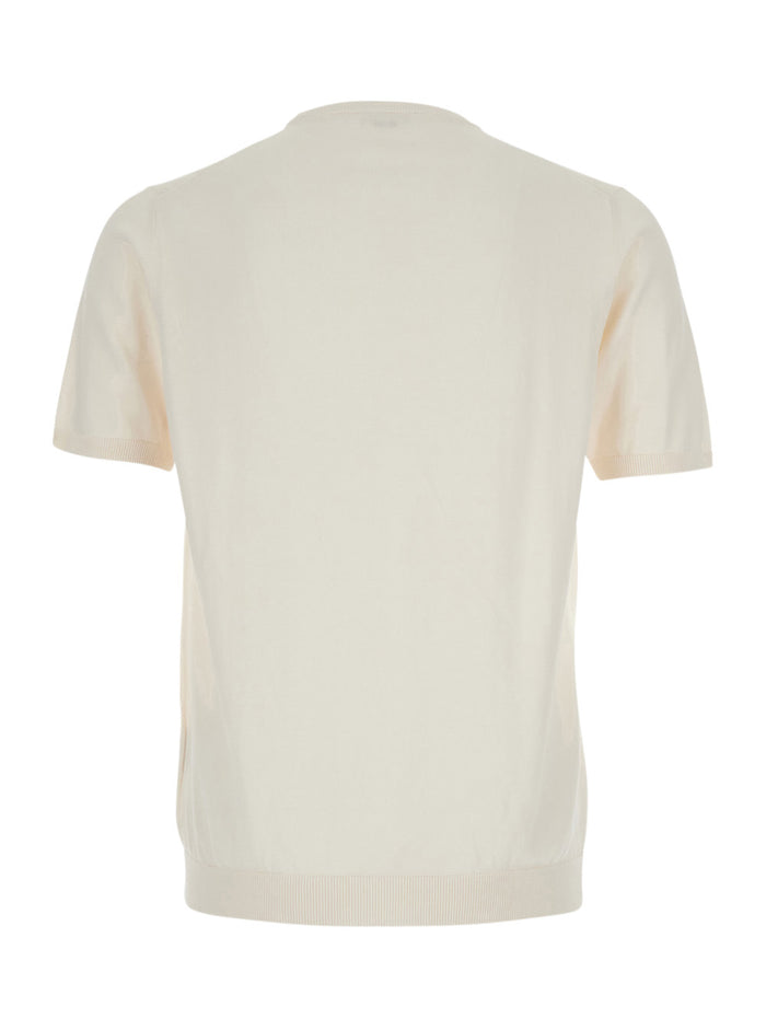 Beige T-Shirt with Ribbed Details in Cotton for Men Tshirts And Polo Shirts