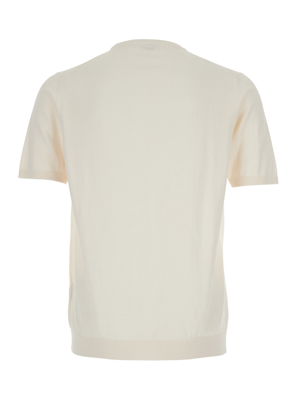 Beige T-Shirt with Ribbed Details in Cotton for Men Tshirts And Polo Shirts