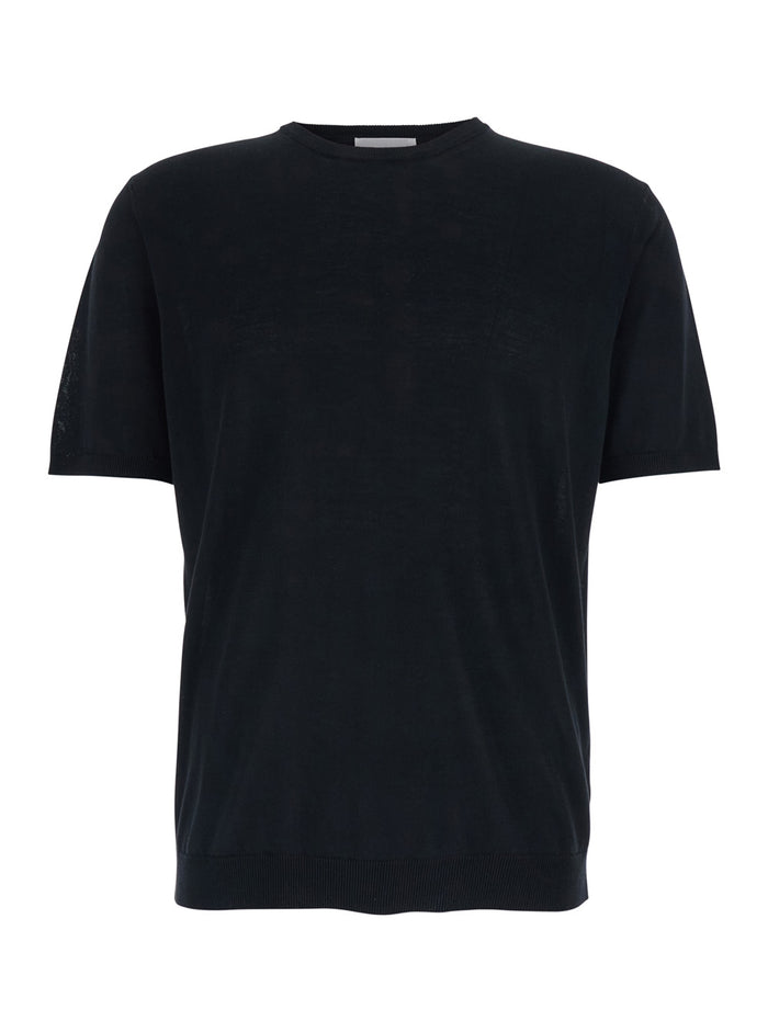 Black T-Shirt with Crew Neck and Ribbed Cotton Finishes for Men Tshirts Polo Shirts