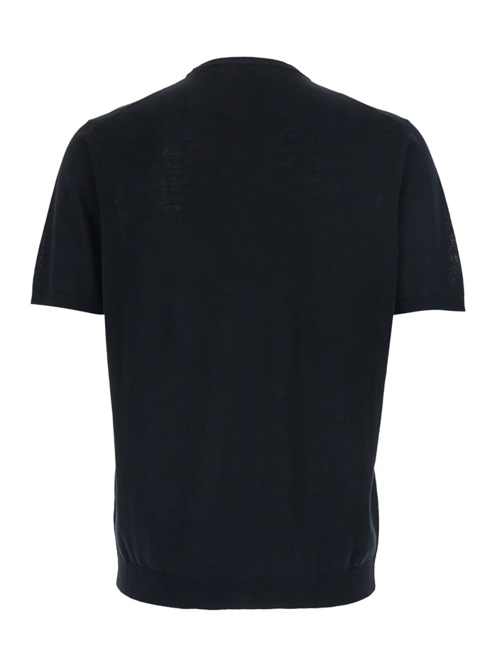 Black T-Shirt with Crew Neck and Ribbed Cotton Finishes for Men Tshirts Polo Shirts