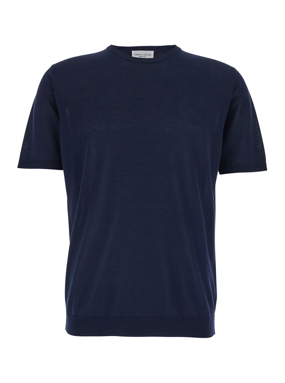 Blue Crew Neck T-Shirt with Ribbed Finishes for Men Blu Cotton Tshirts And Polo Shirts