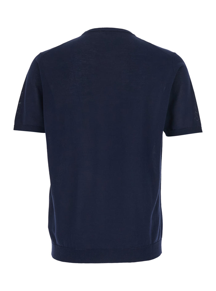 Blue Crew Neck T-Shirt with Ribbed Finishes for Men Blu Cotton Tshirts And Polo Shirts