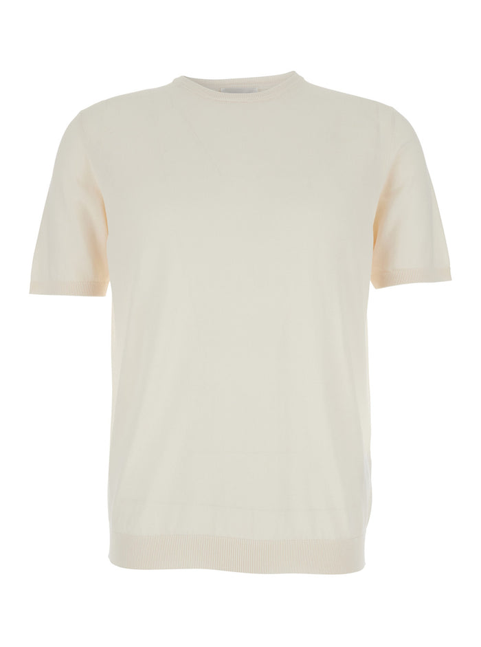 Beige T-Shirt with Ribbed Cotton Finishes for Men Tshirts And Polo Shirts