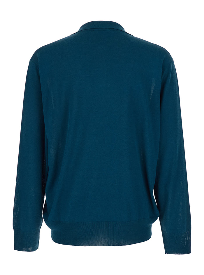 Blue Sweater 261MYA1600414 with V-Neck and Soft Collar in Cotton Blend for Men Blu Jersey