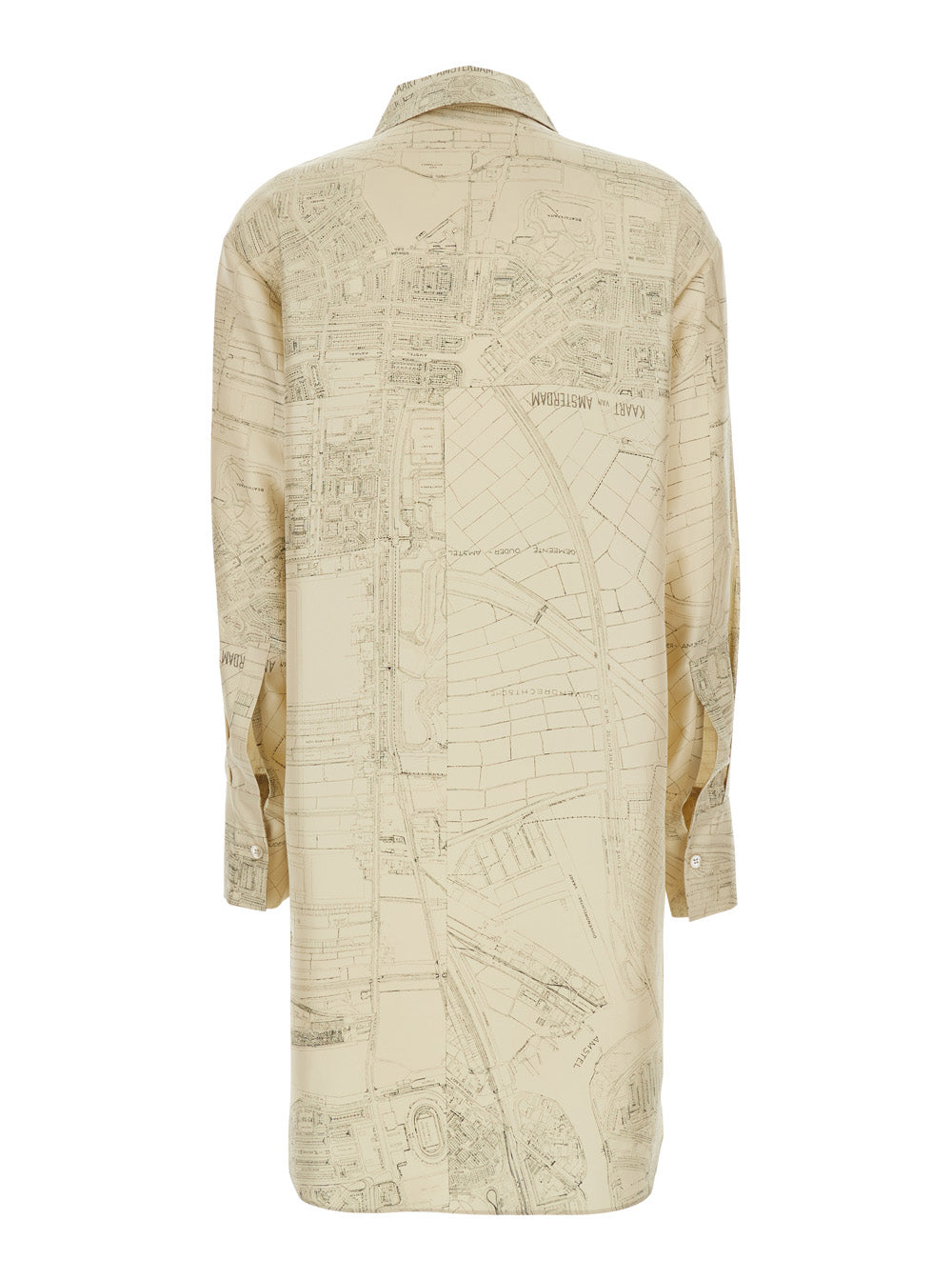 Beige Silk Shirt with Pointed Collar and All-Over Print for Women Blouses