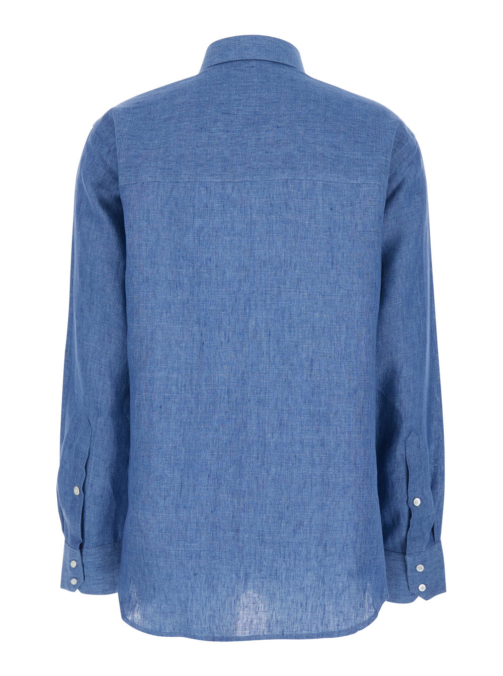 Blue Shirt with Classic Collar and Button Closure for Women Blu Linen Blouses
