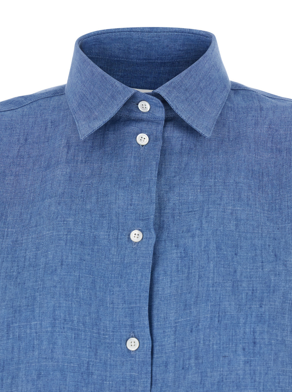 Blue Shirt with Classic Collar and Button Closure for Women Blu Linen Blouses