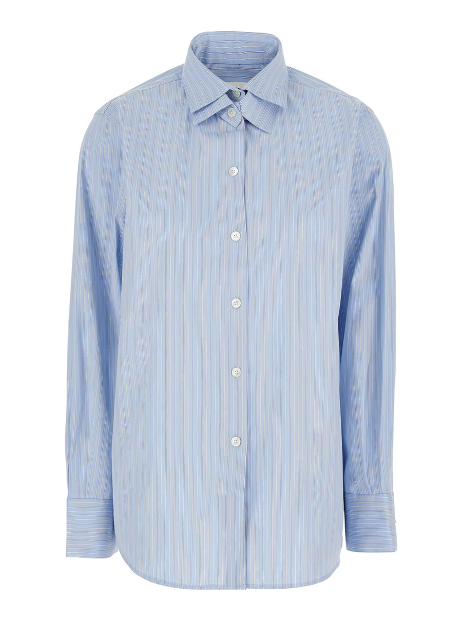 Shirt Double Collar Light Blue Cotton Blouses